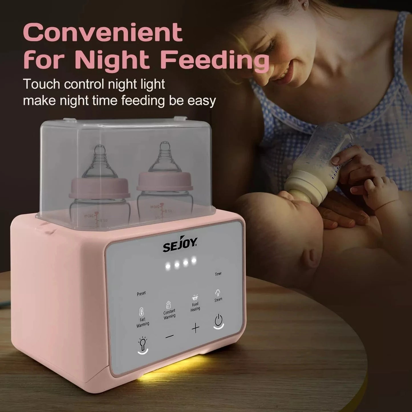Sejoy 6‑in‑1 baby bottle warmer with LCD display – warms breastmilk, formula, food, and water safely