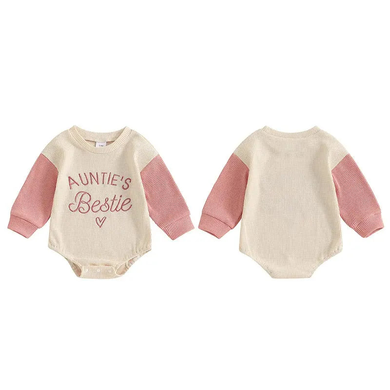 Newborn Baby Girl Clothes Long Sleeve Aunties Bestie Embroidery Romper Waffle Bodysuit Shirt Fall Outfits