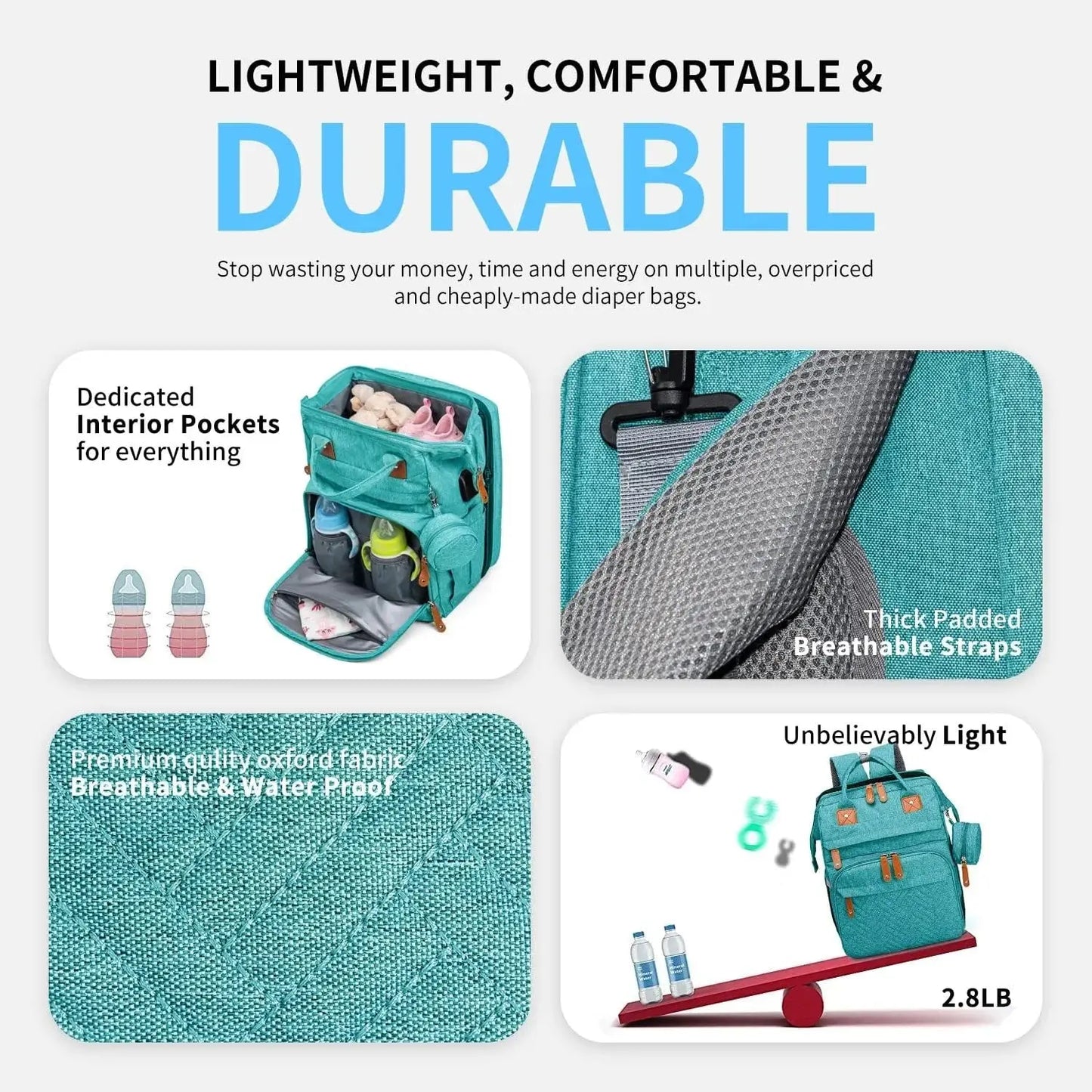Baby Diaper Bags with Changing Station, Waterproof Large Capacity Diaper Bag Backpack for Moms Dads with USB Charging Port and Stroller Straps, Baby Shower Gifts ，Pink,Green,Blue