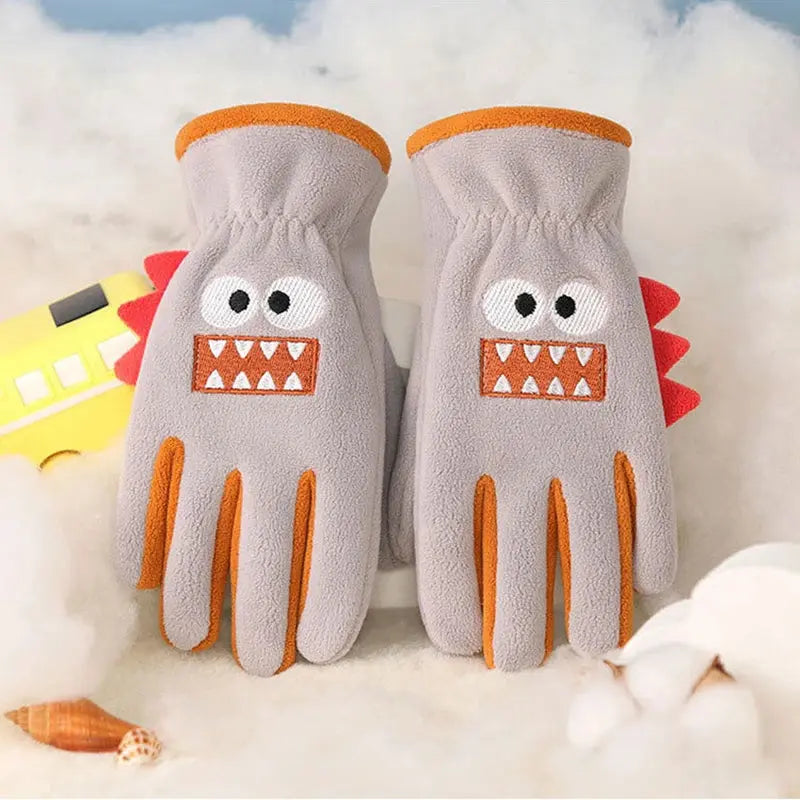 Winter Kids Plush Gloves Outdoor Riding Ski Glove Waterproof Anti-Cold Children Five Finger Mittens 6-12 Year Baby Hand Warmer