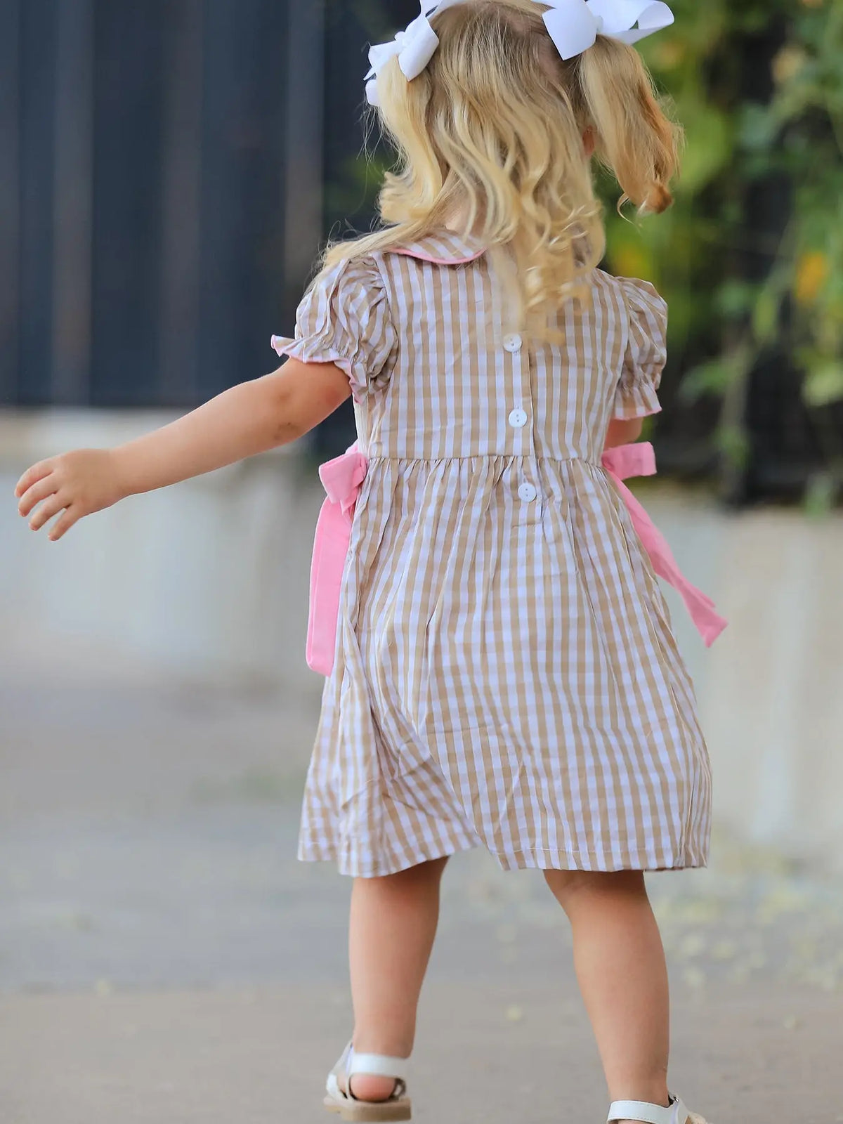 Fall Thanksgiving Lapel Plaid Chick Embroidery Smocking Bow Baby Girls Dress Rylee Faith Designs