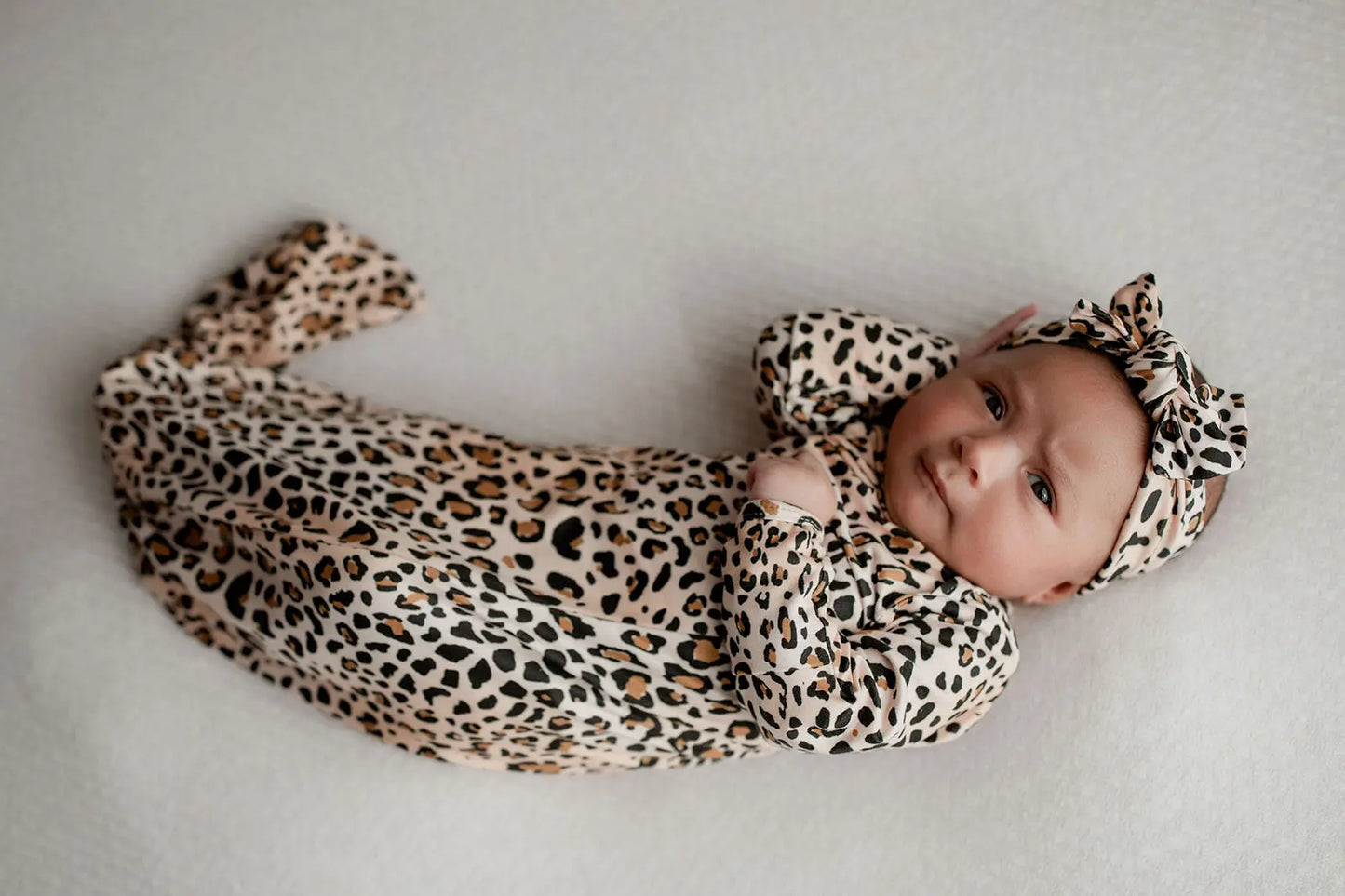 Leopard Knotted Newborn Baby Gown Three Little Tots