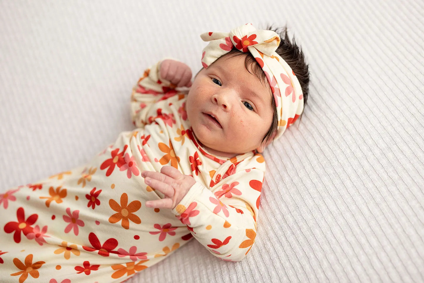 70s Groovy Flower Knotted Newborn Gown Three Little Tots