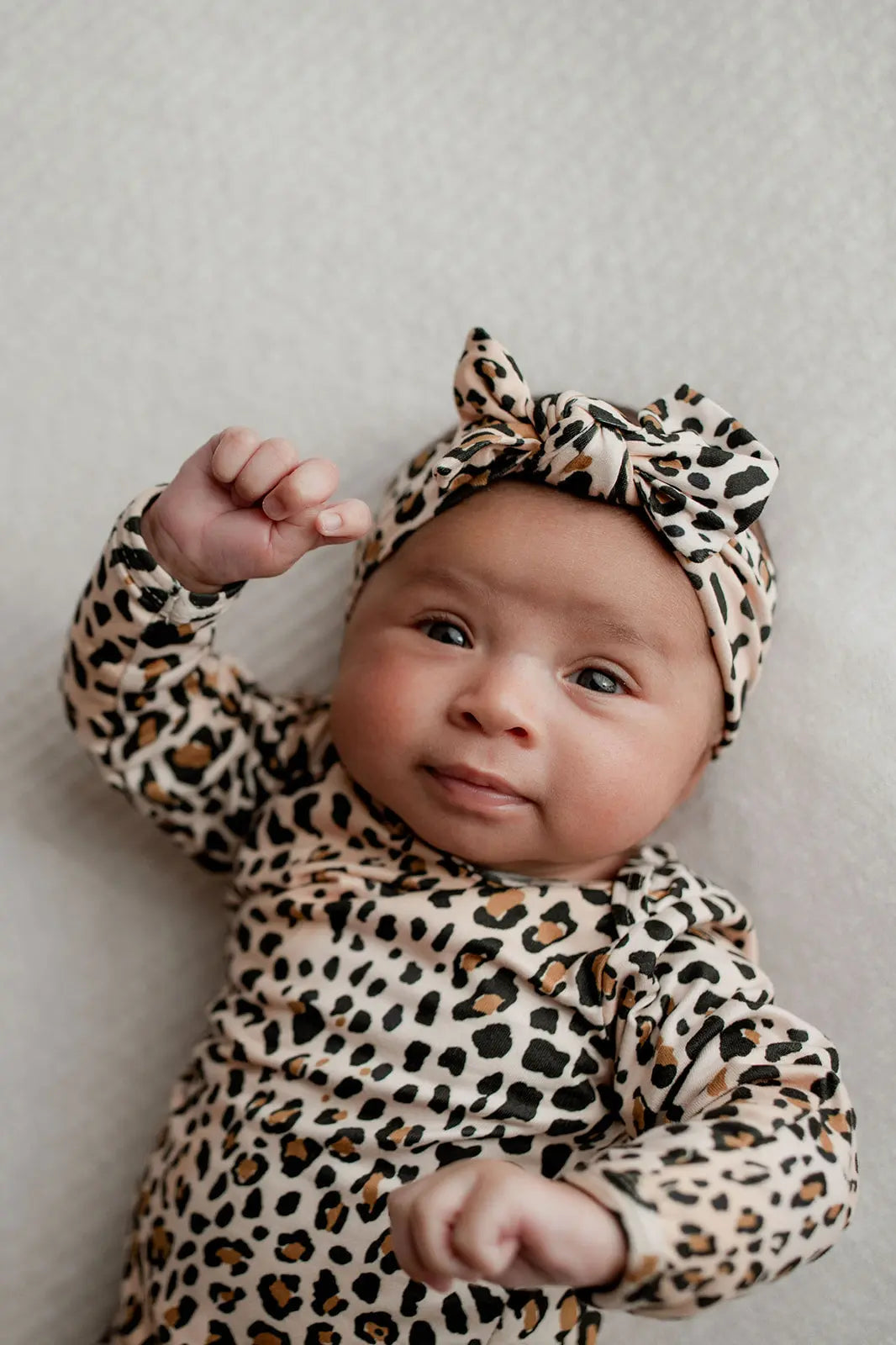 Leopard Knotted Newborn Baby Gown Three Little Tots
