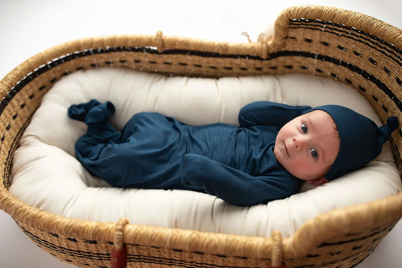 Navy Blue Knotted Newborn Baby Gown Three Little Tots