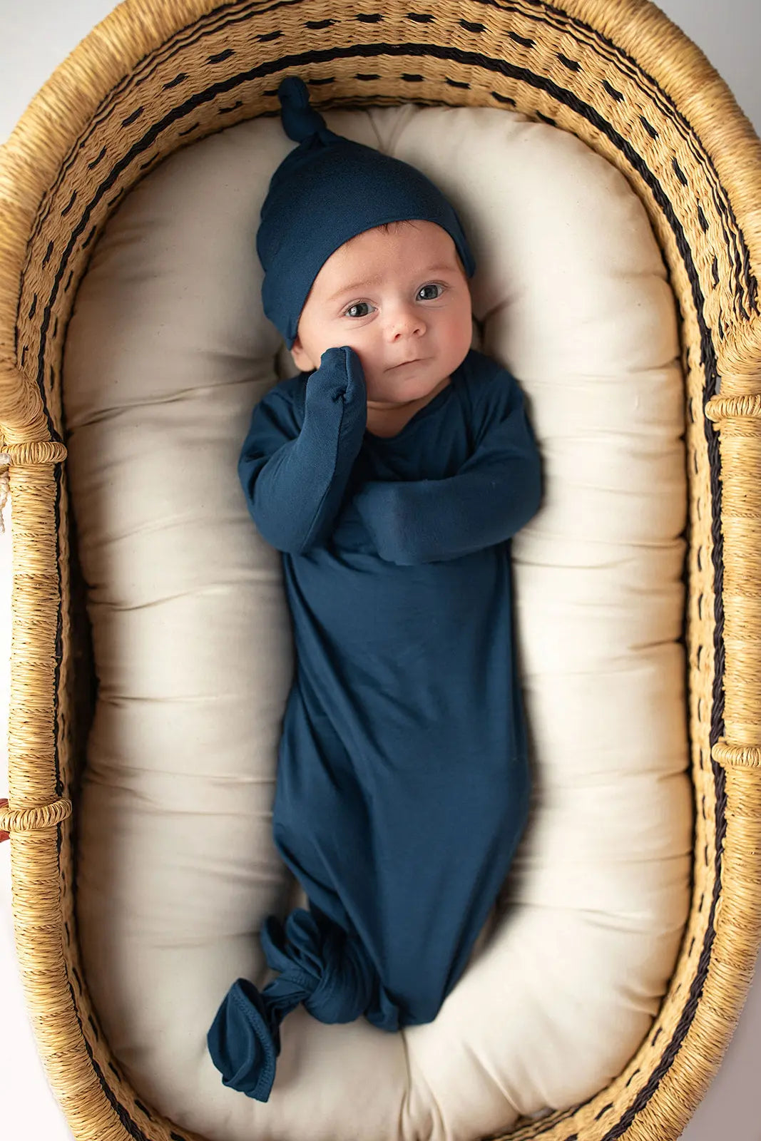 Navy Blue Knotted Newborn Baby Gown Three Little Tots