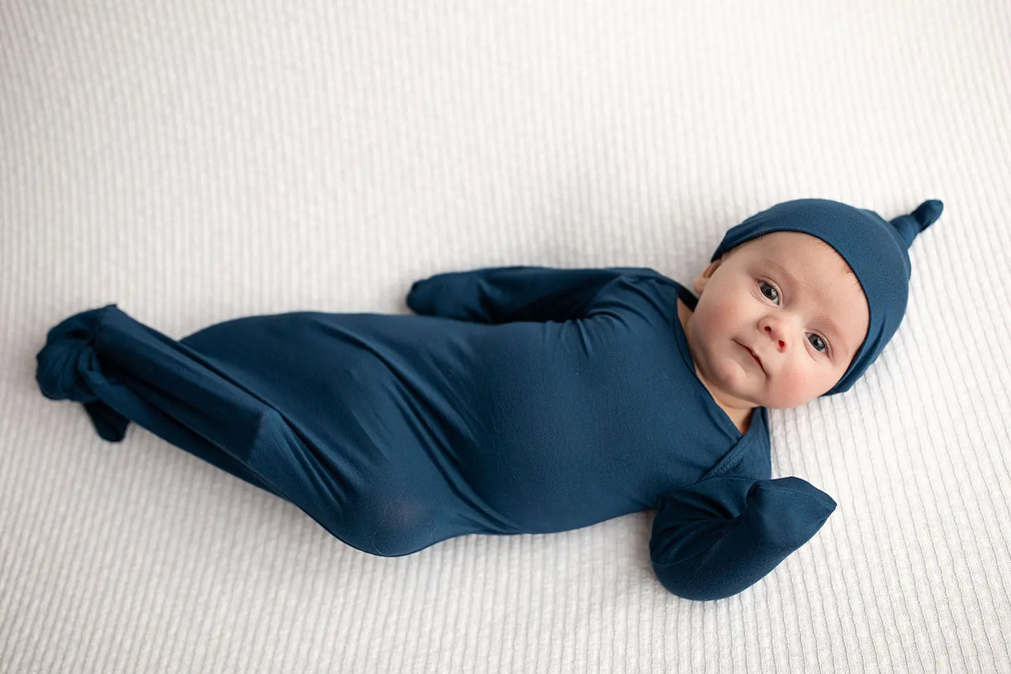 Navy Blue Knotted Newborn Baby Gown Three Little Tots