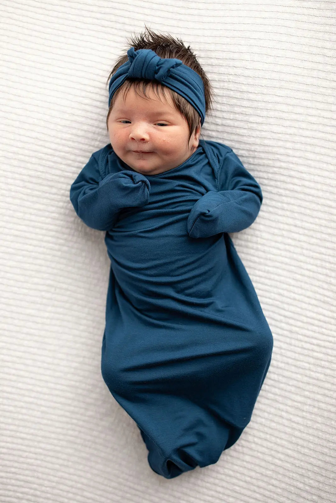 Navy Blue Knotted Newborn Baby Gown Three Little Tots
