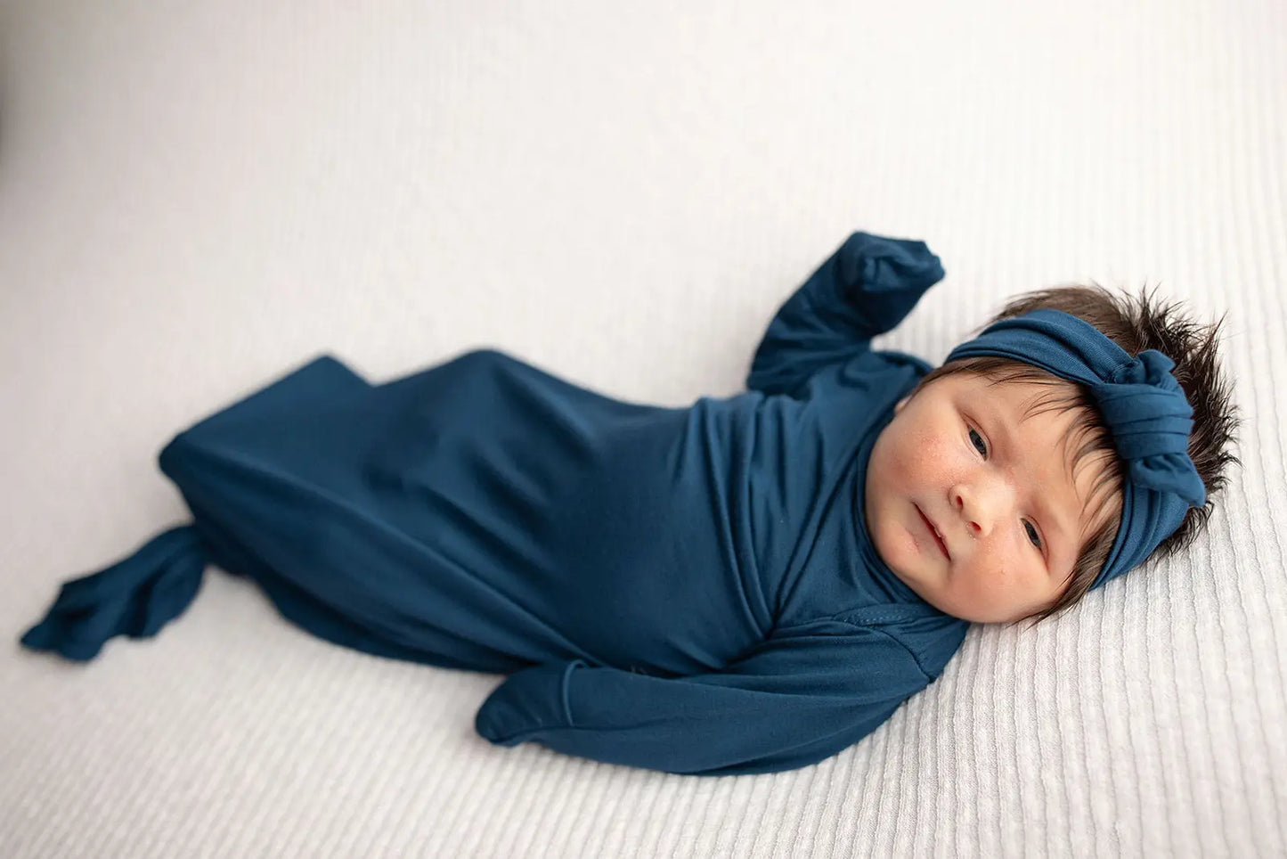 Navy Blue Knotted Newborn Baby Gown Three Little Tots