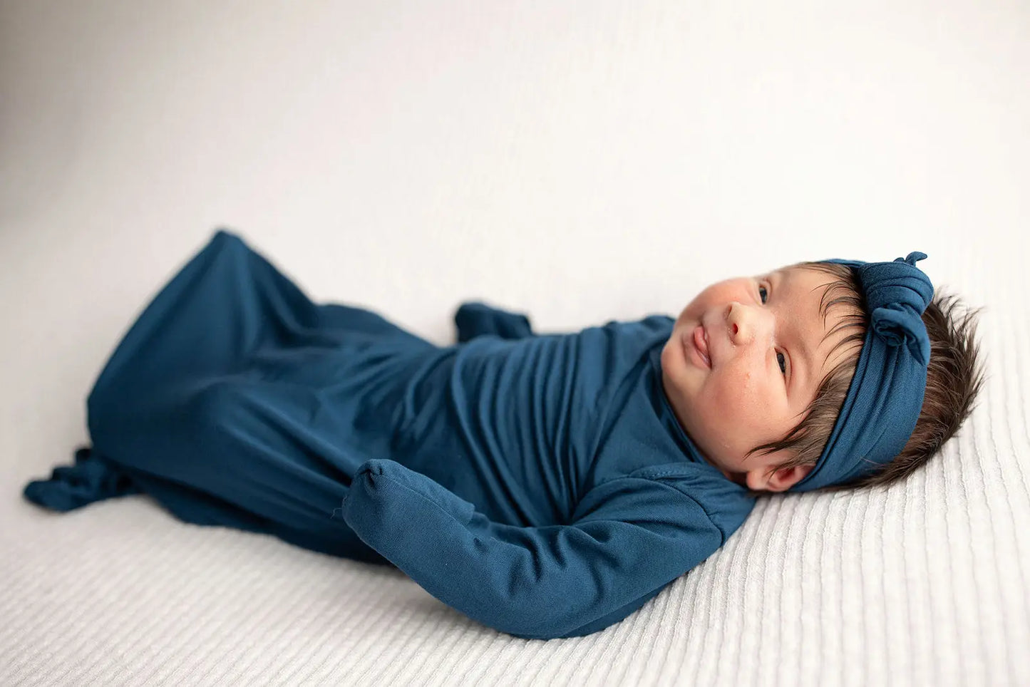 Navy Blue Knotted Newborn Baby Gown Three Little Tots