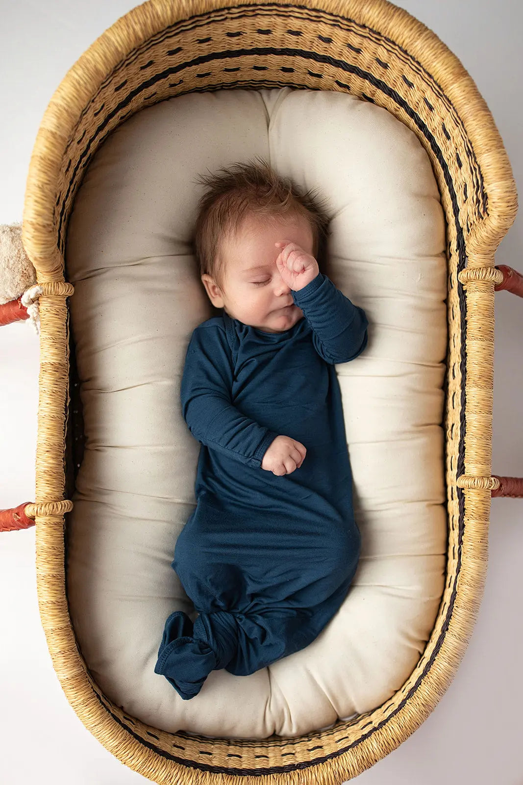 Navy Blue Knotted Newborn Baby Gown Three Little Tots