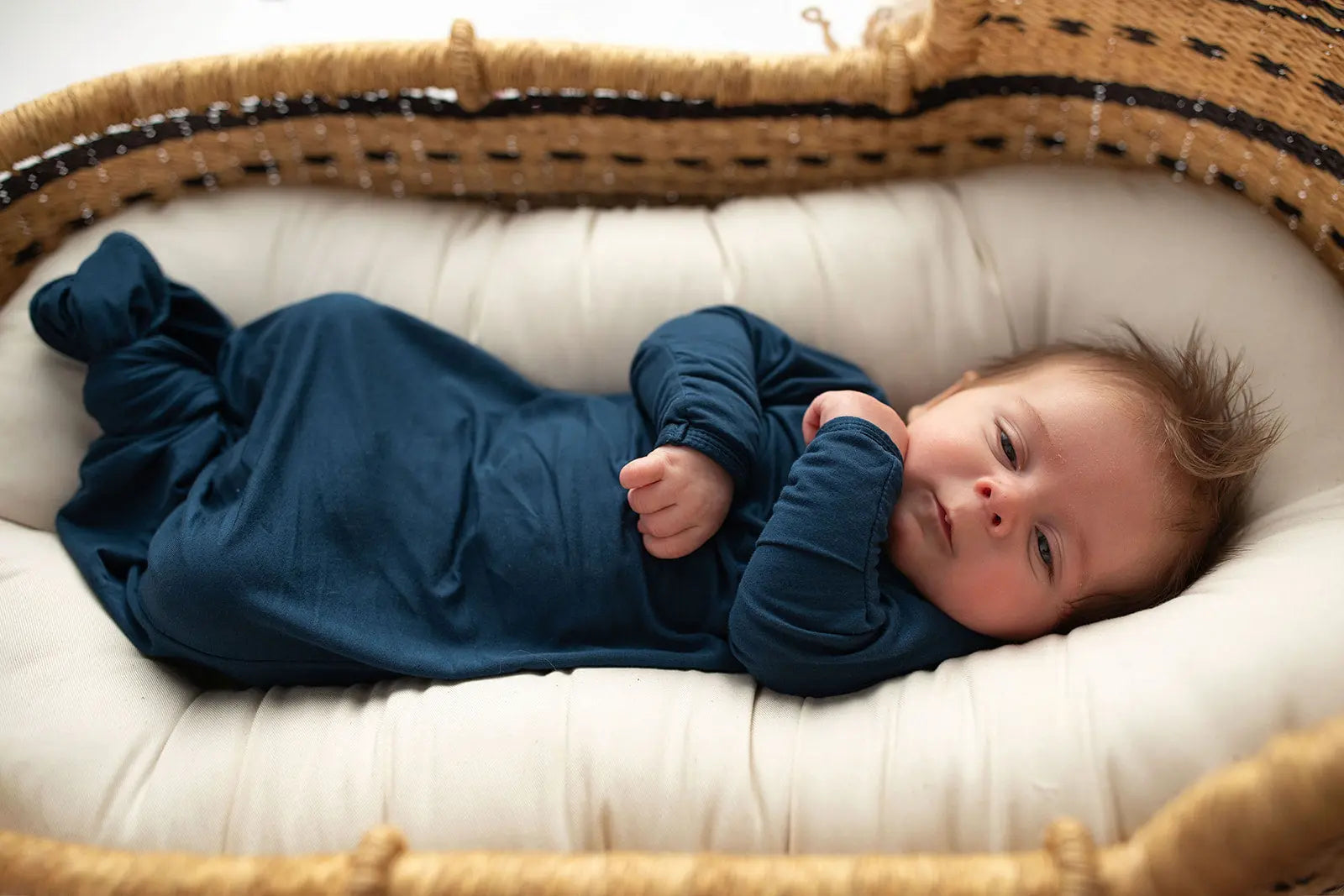 Navy Blue Knotted Newborn Baby Gown Three Little Tots
