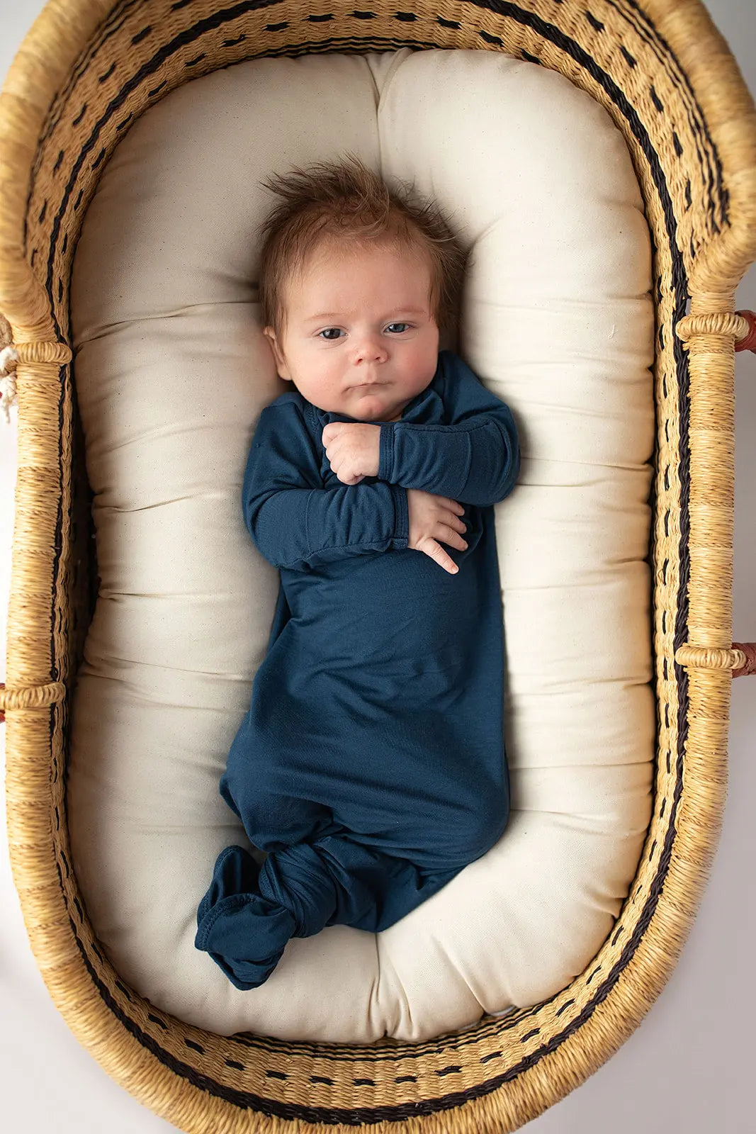 Navy Blue Knotted Newborn Baby Gown Three Little Tots