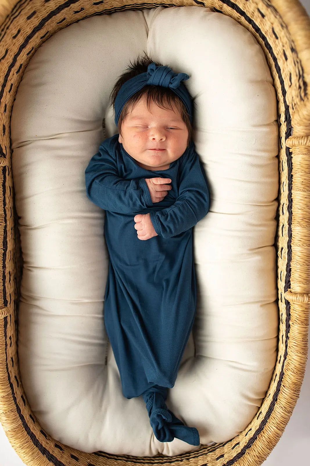 Navy Blue Knotted Newborn Baby Gown Three Little Tots