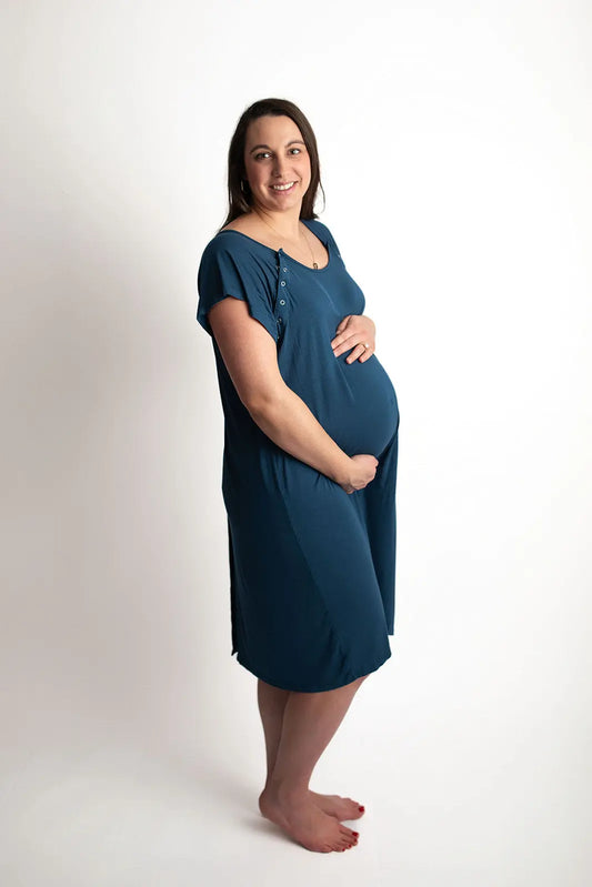 Navy Blue Mommy Labor and Delivery Nursing Hospital Gown Three Little Tots