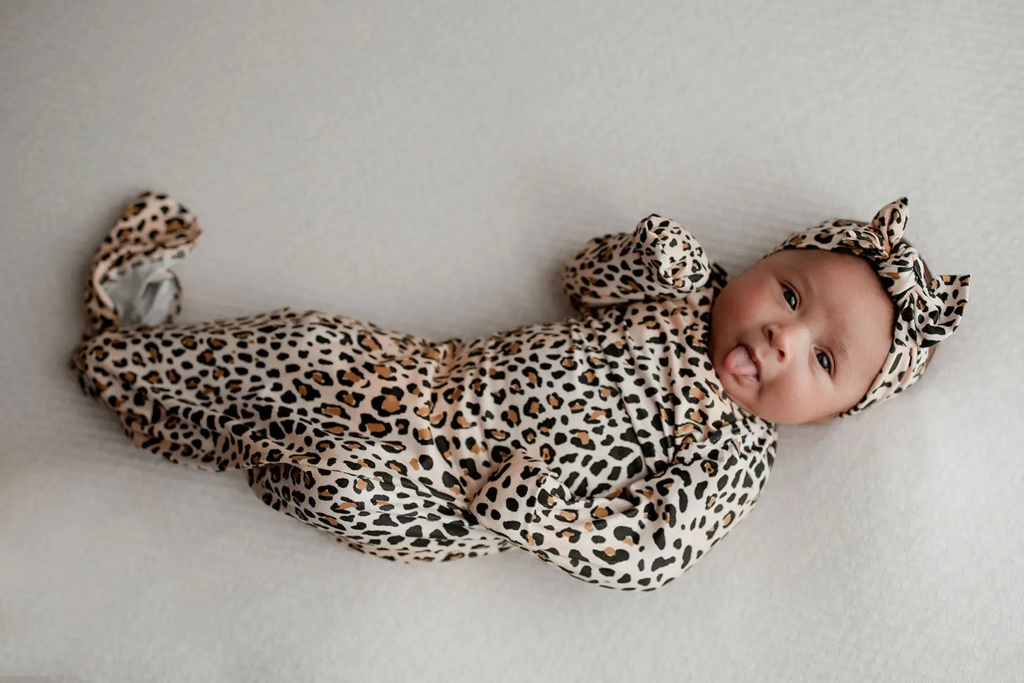 Leopard Knotted Newborn Baby Gown Three Little Tots