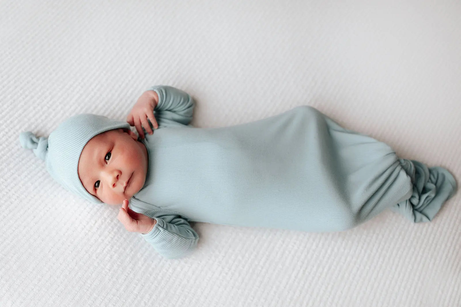 Blue Bird Ribbed Knotted Newborn Gown Three Little Tots