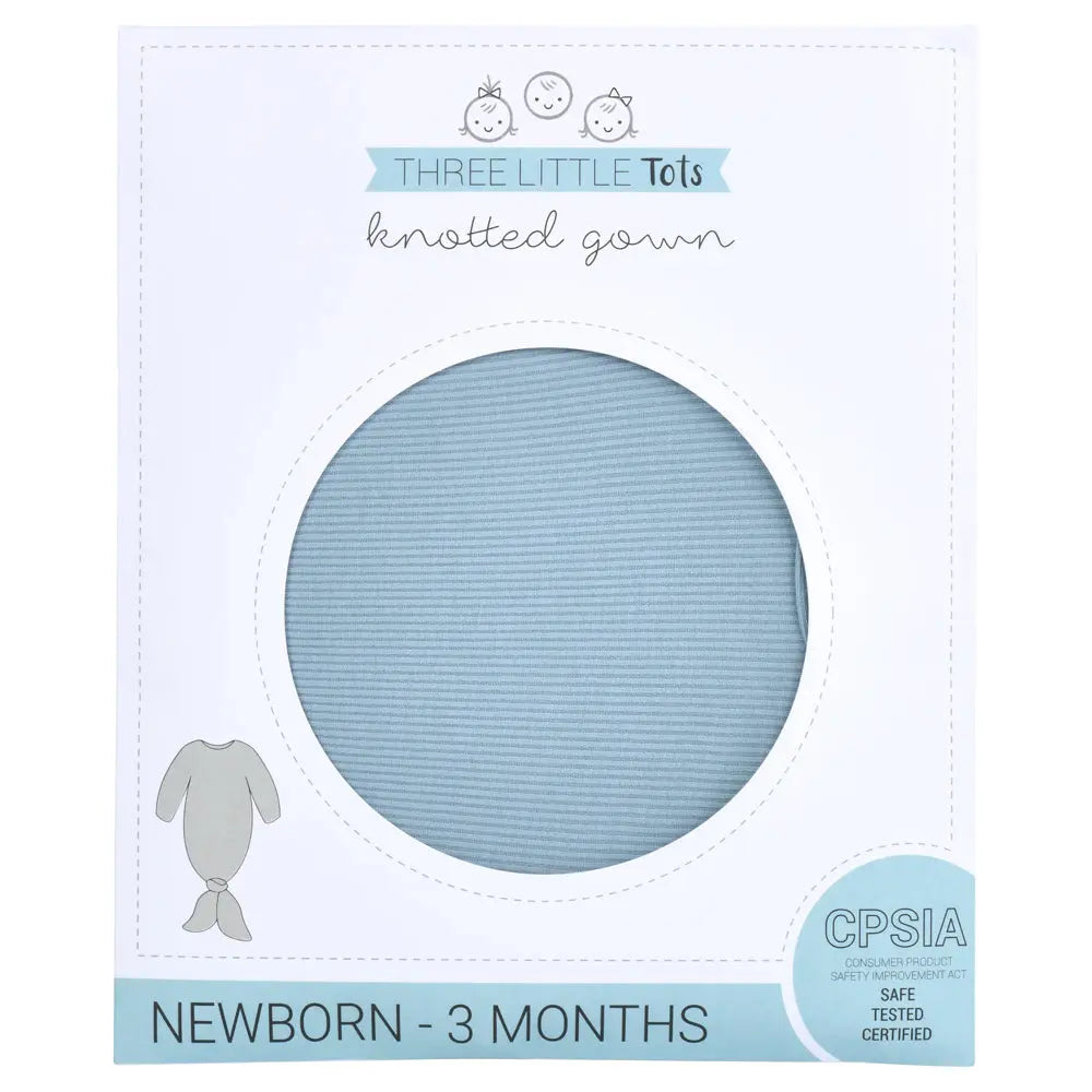 Blue Bird Ribbed Knotted Newborn Gown Three Little Tots