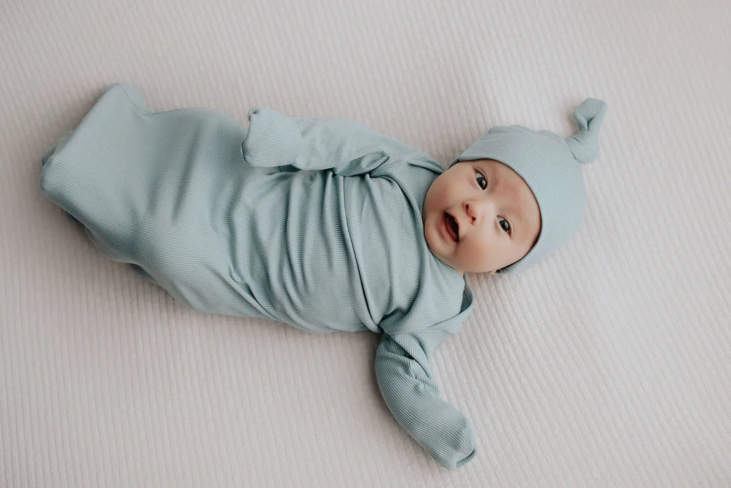 Blue Bird Ribbed Knotted Newborn Gown Three Little Tots