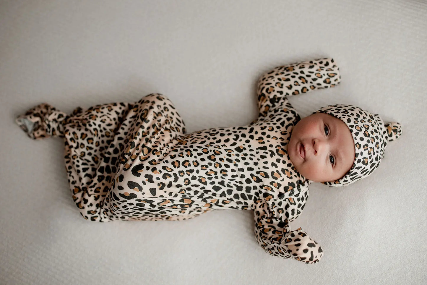 Leopard Knotted Newborn Baby Gown Three Little Tots