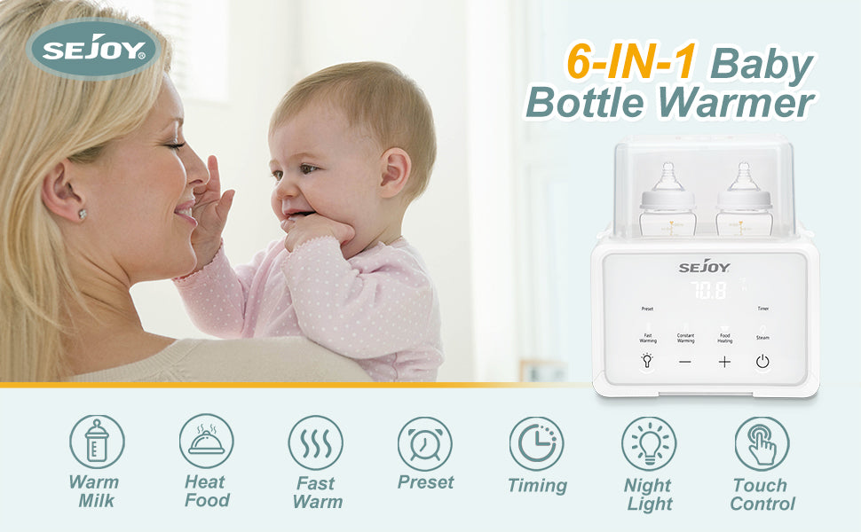 Sejoy 6‑in‑1 baby bottle warmer with LCD display – warms breastmilk, formula, food, and water safely