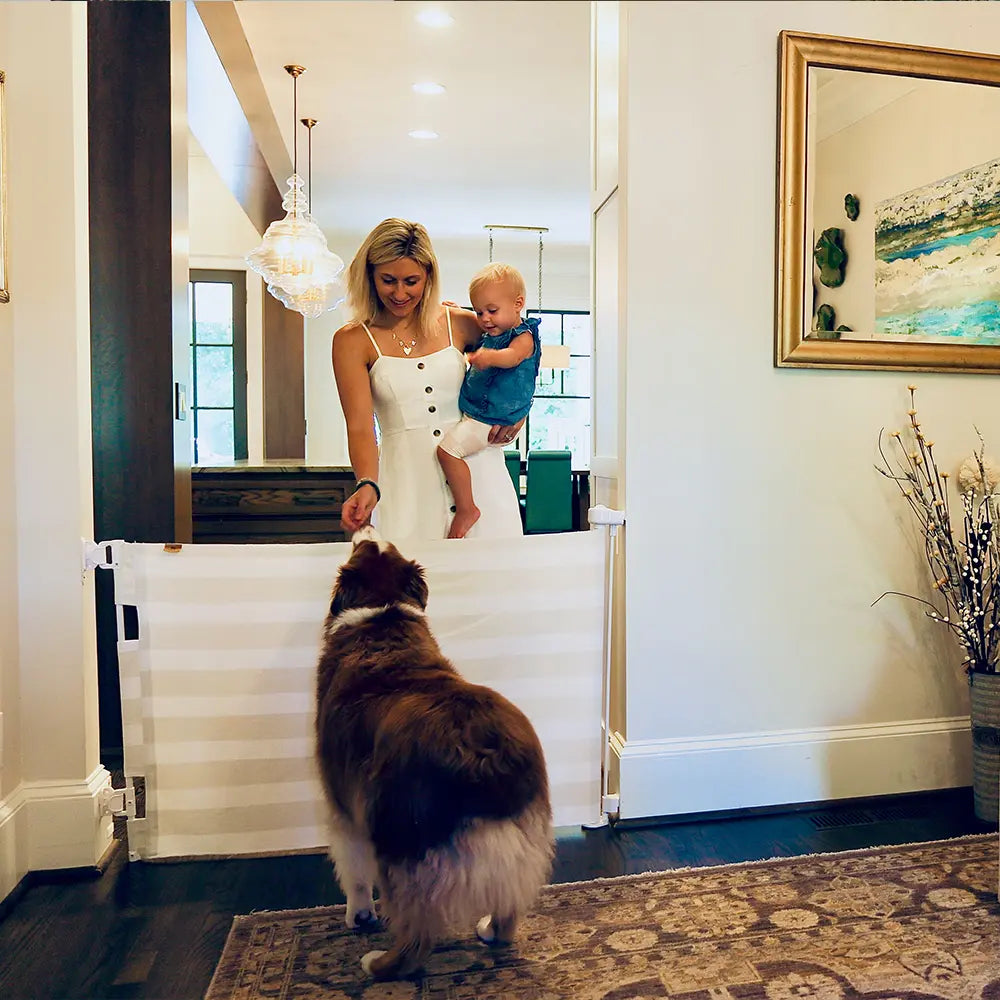Crypton® Fabric Baby & Pet Safety Gate – Stylish, Stain-Resistant, PFAS-Free | fit openings from 27.6" to 55" wide and stand 33"