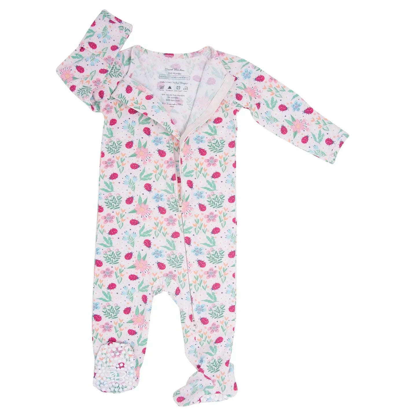 Girls/floral Bamboo Zipper Footie