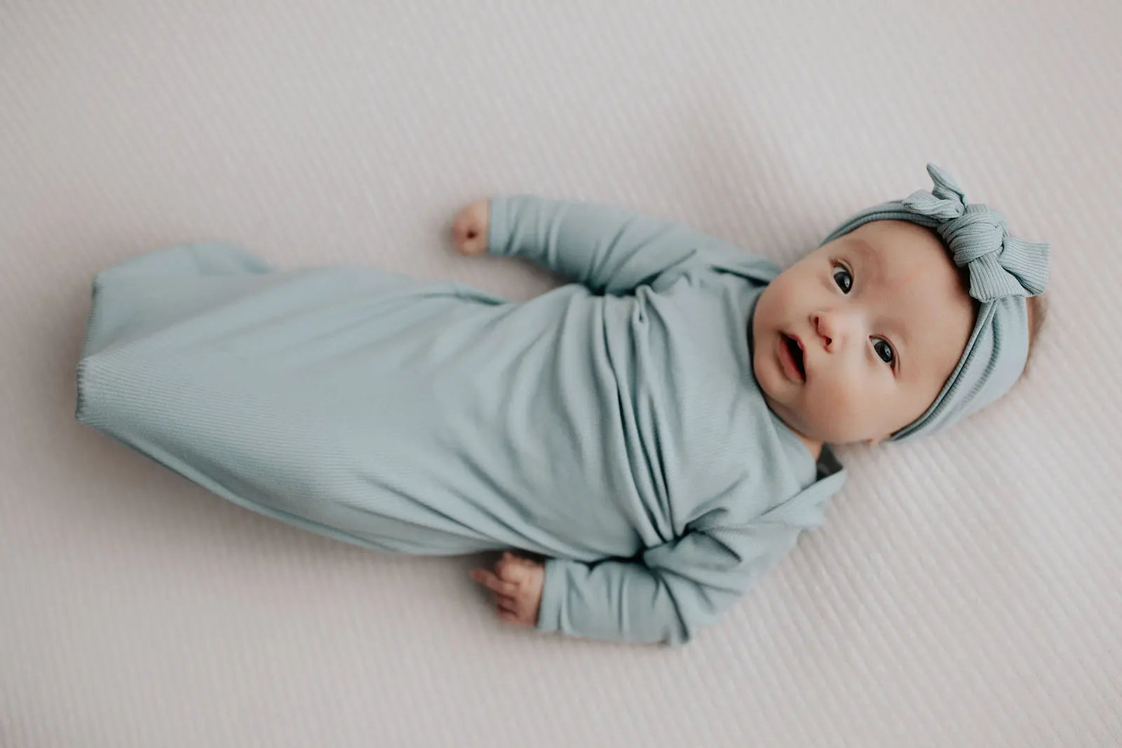 Blue Bird Ribbed Knotted Newborn Gown Three Little Tots