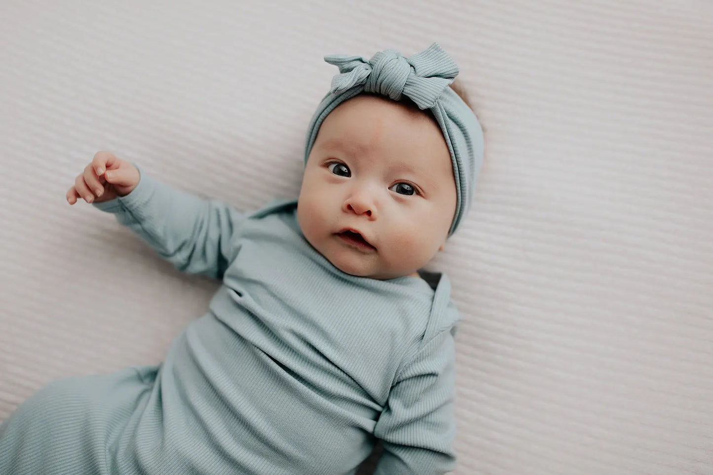Blue Bird Ribbed Knotted Newborn Gown Three Little Tots