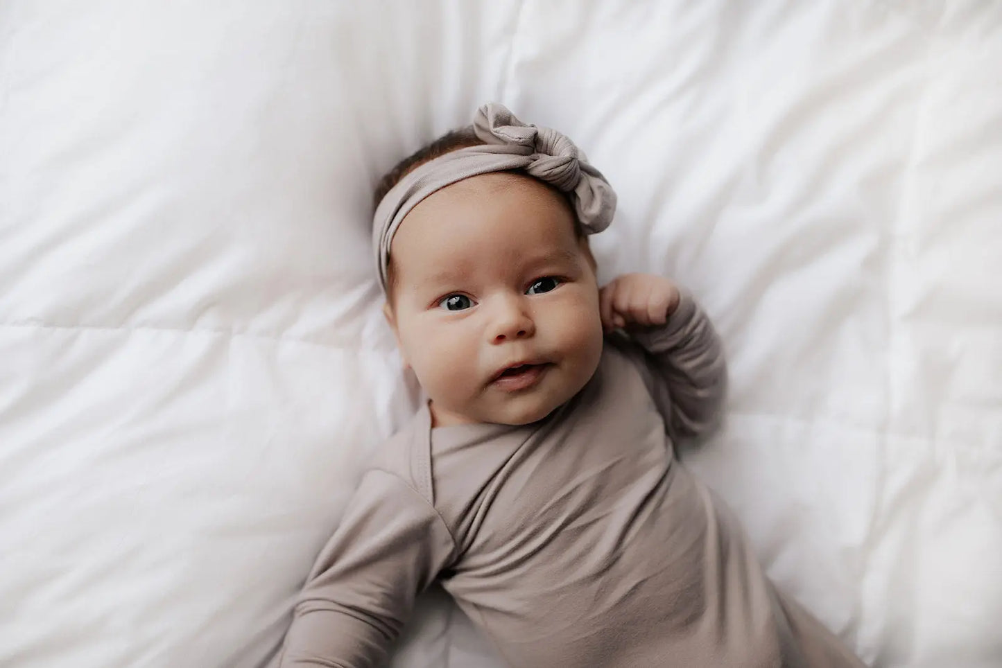 Harbor Mist Neutral Knotted Newborn Baby Gown Three Little Tots