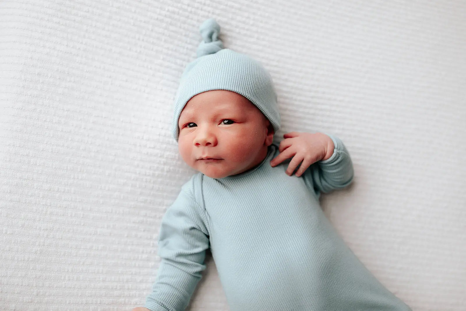 Blue Bird Ribbed Knotted Newborn Gown Three Little Tots