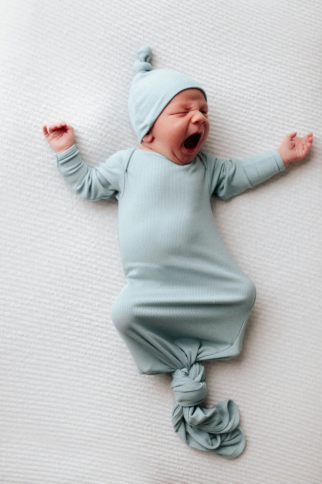 Blue Bird Ribbed Knotted Newborn Gown Three Little Tots