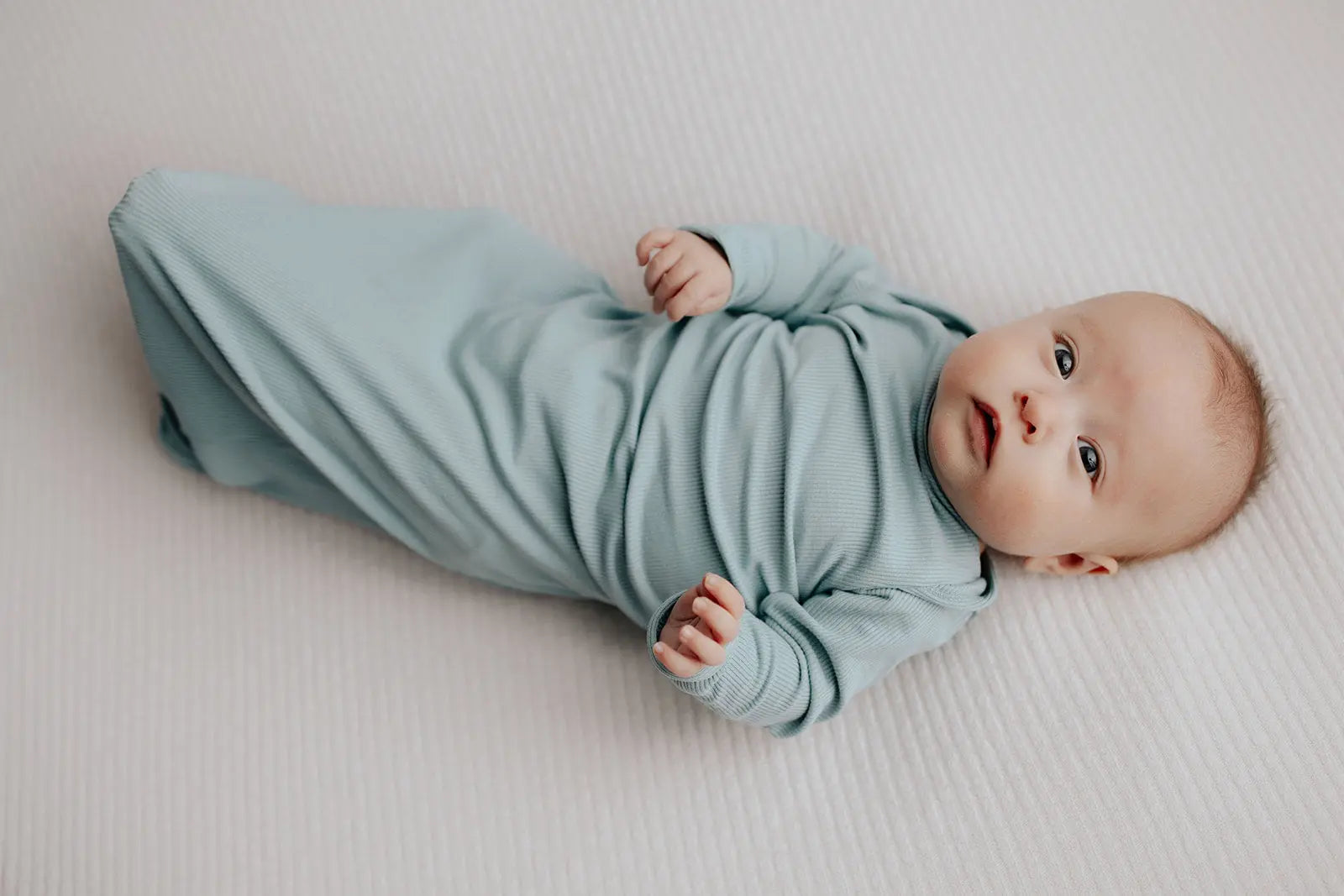 Blue Bird Ribbed Knotted Newborn Gown Three Little Tots
