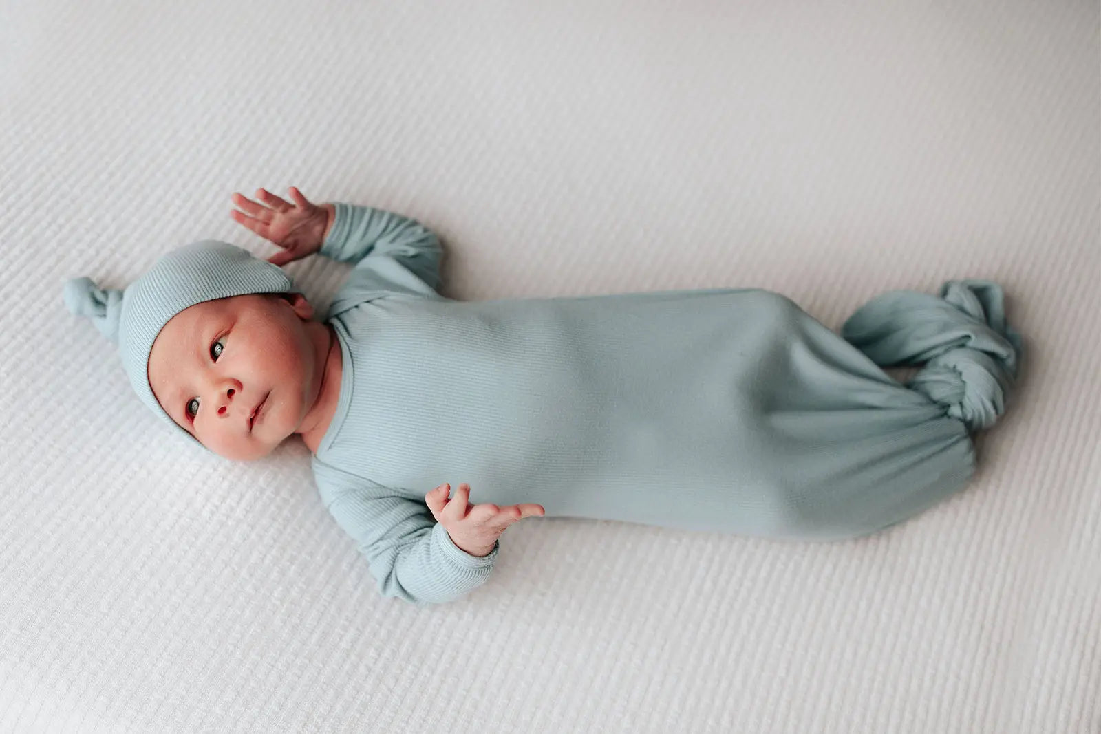 Blue Bird Ribbed Knotted Newborn Gown Three Little Tots