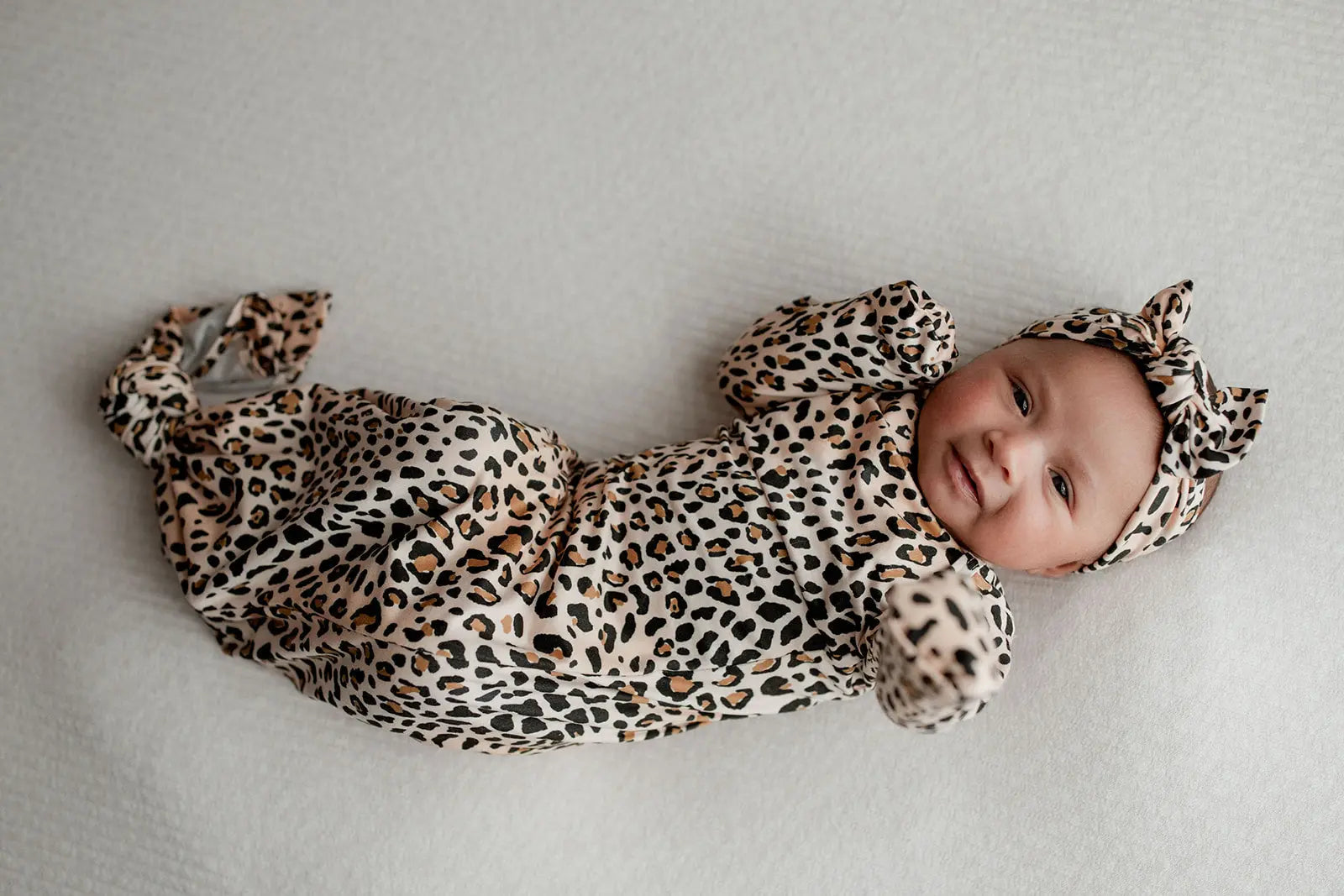 Leopard Knotted Newborn Baby Gown Three Little Tots
