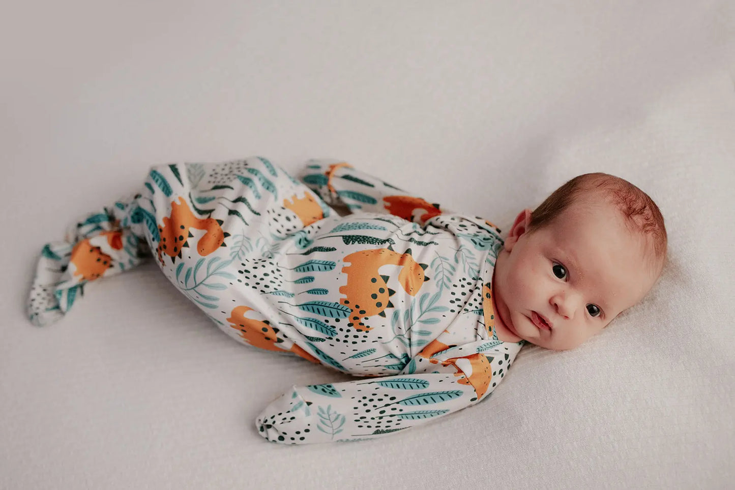Dinosaur Themed Newborn Knotted Gown Three Little Tots