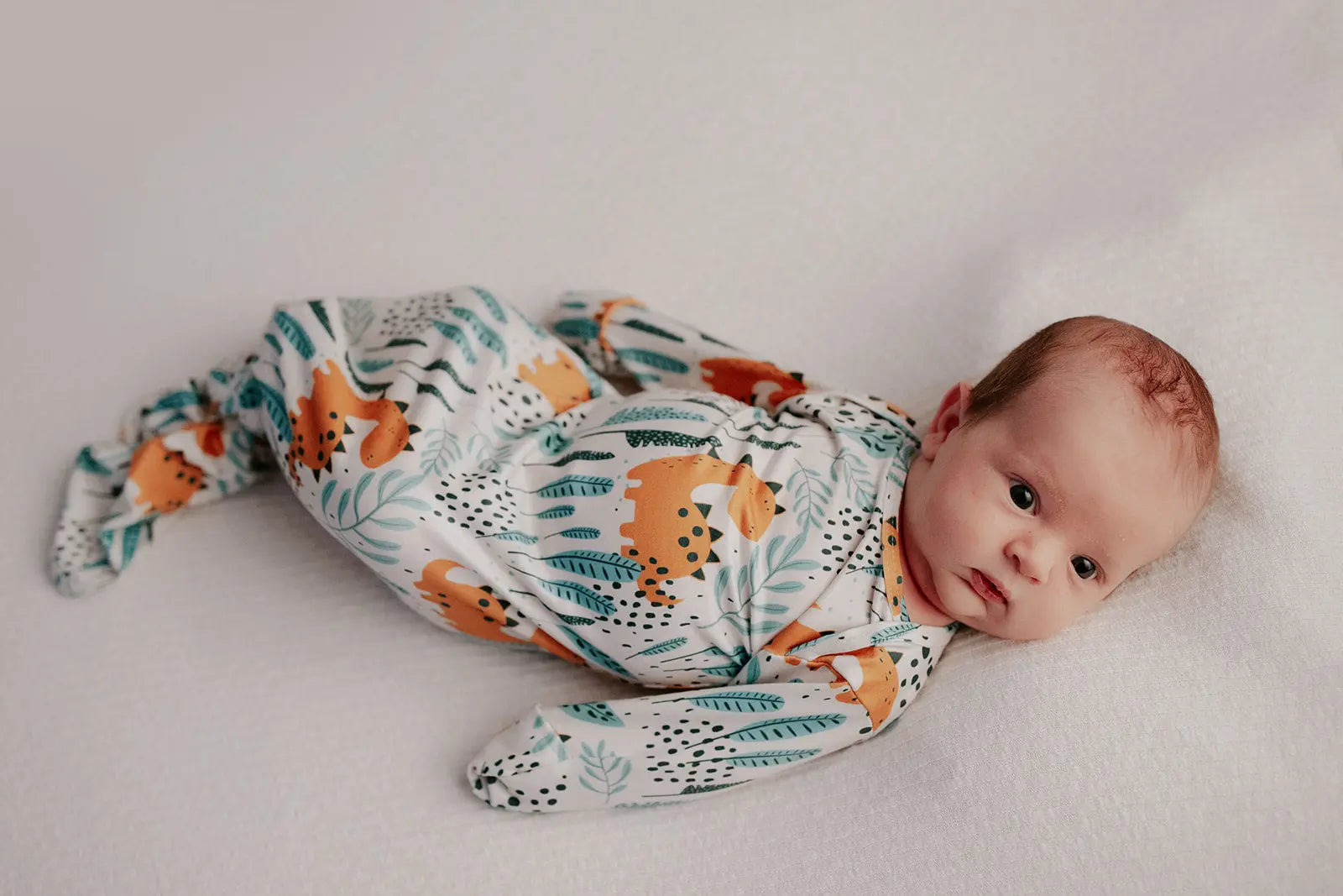 Dinosaur Themed Newborn Knotted Gown Three Little Tots