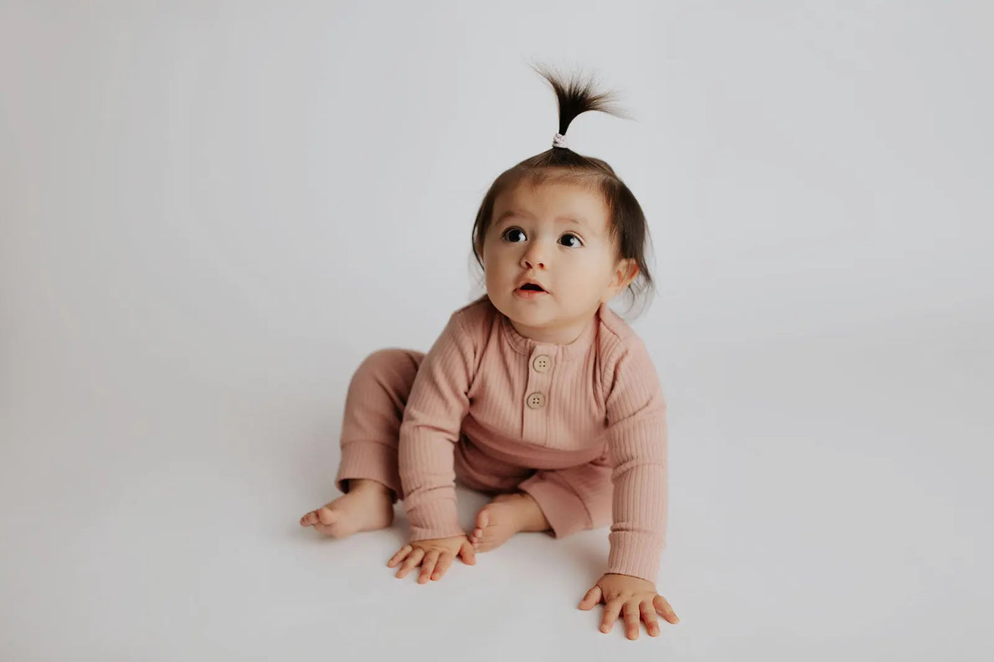 Dusty Rose Pink Baby Ribbed Playsuit with pockets Three Little Tots