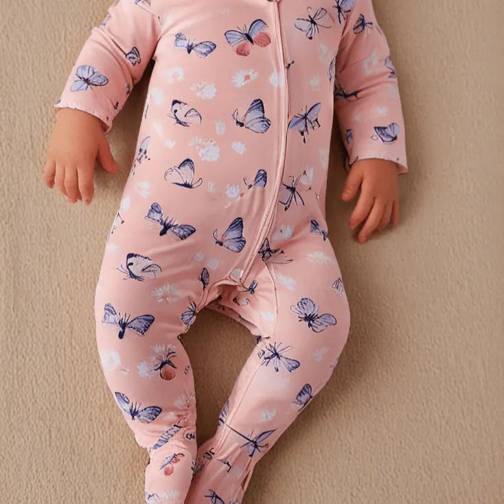 Girls/floral Bamboo Zipper Footie