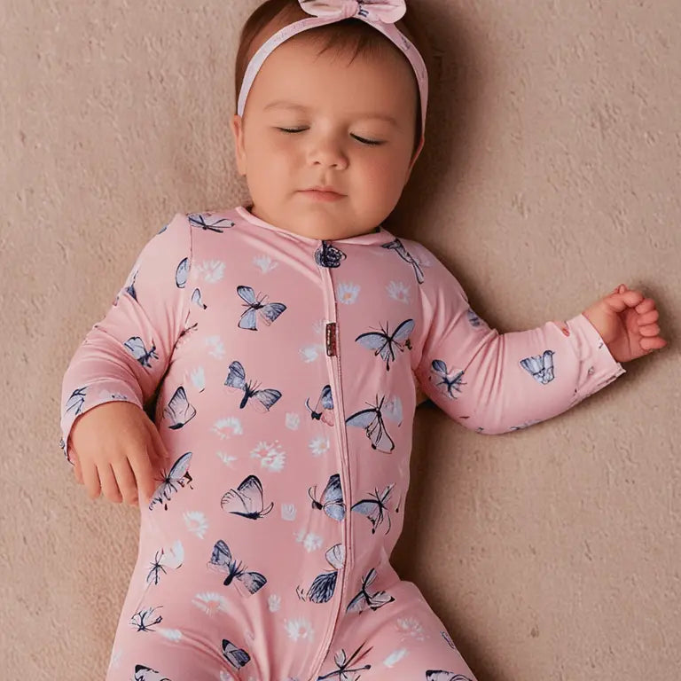 Girls/floral Bamboo Zipper Footie