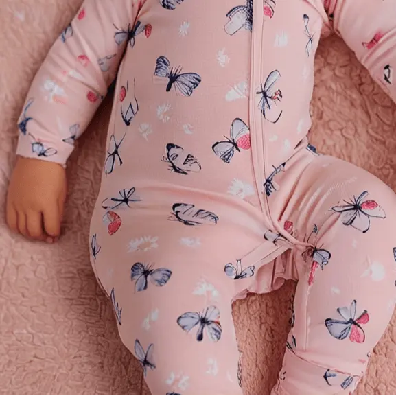 Girls/floral Bamboo Zipper Footie