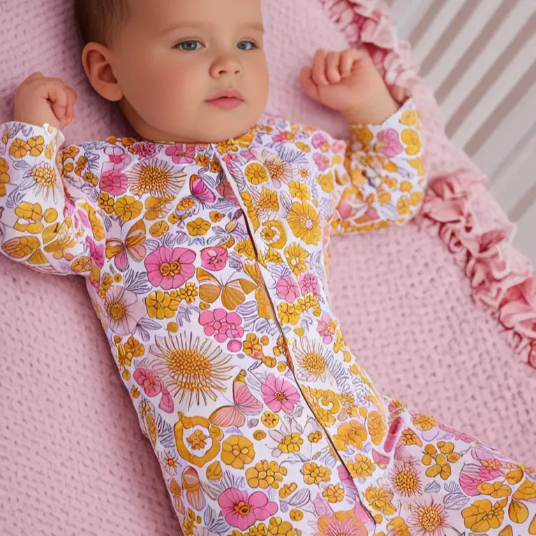 Girls/Floral Ruffle Baby Footie