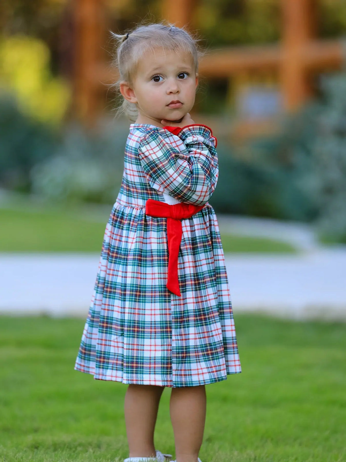 Christmas Embroidery Smocking Bow Plaid Girls Dress Rylee Faith Designs