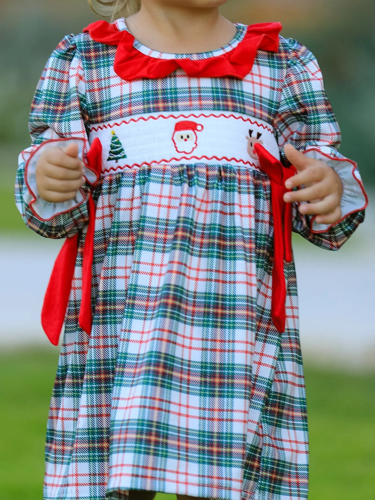 Christmas Embroidery Smocking Bow Plaid Girls Dress Rylee Faith Designs