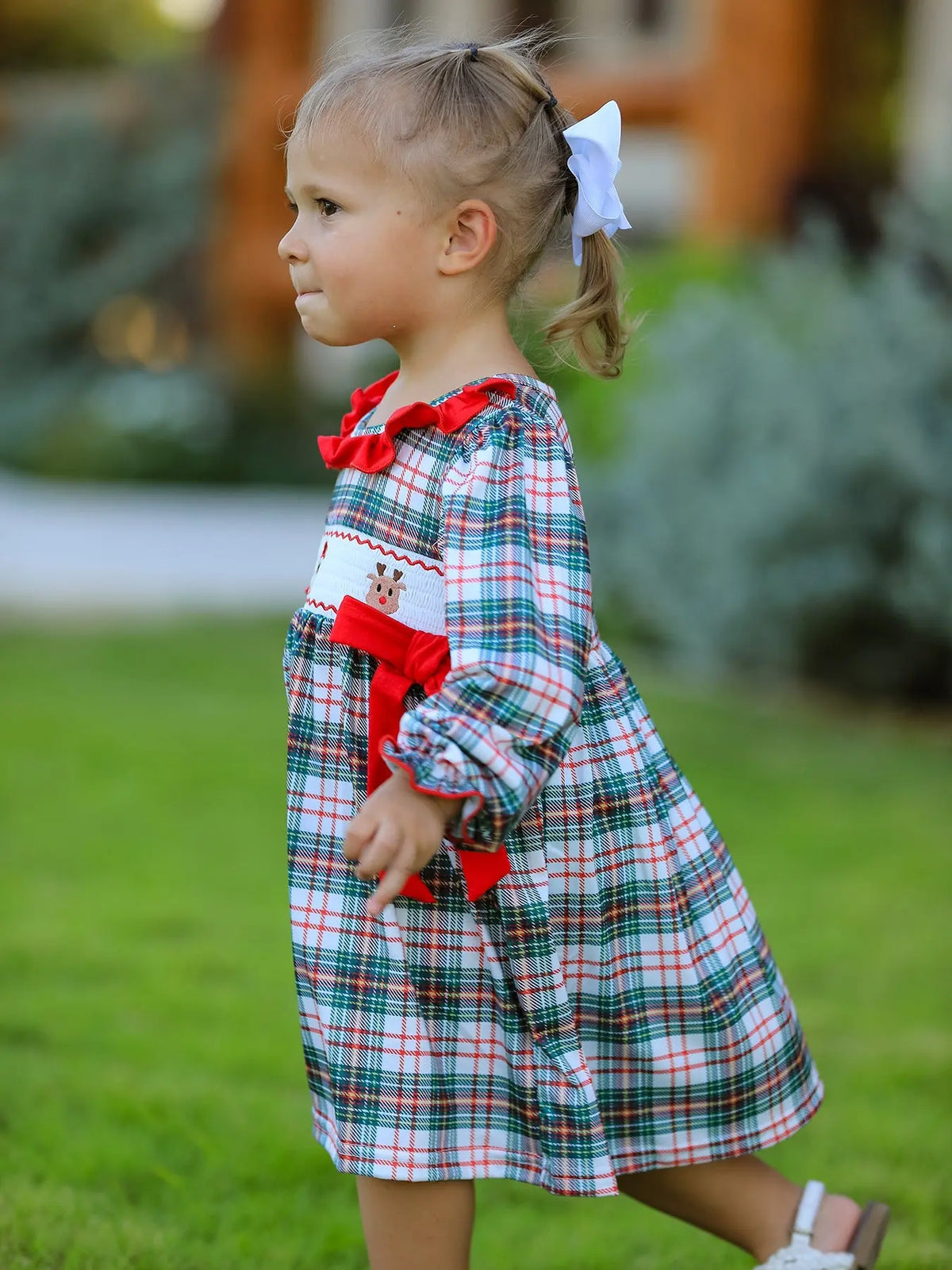 Christmas Embroidery Smocking Bow Plaid Girls Dress Rylee Faith Designs