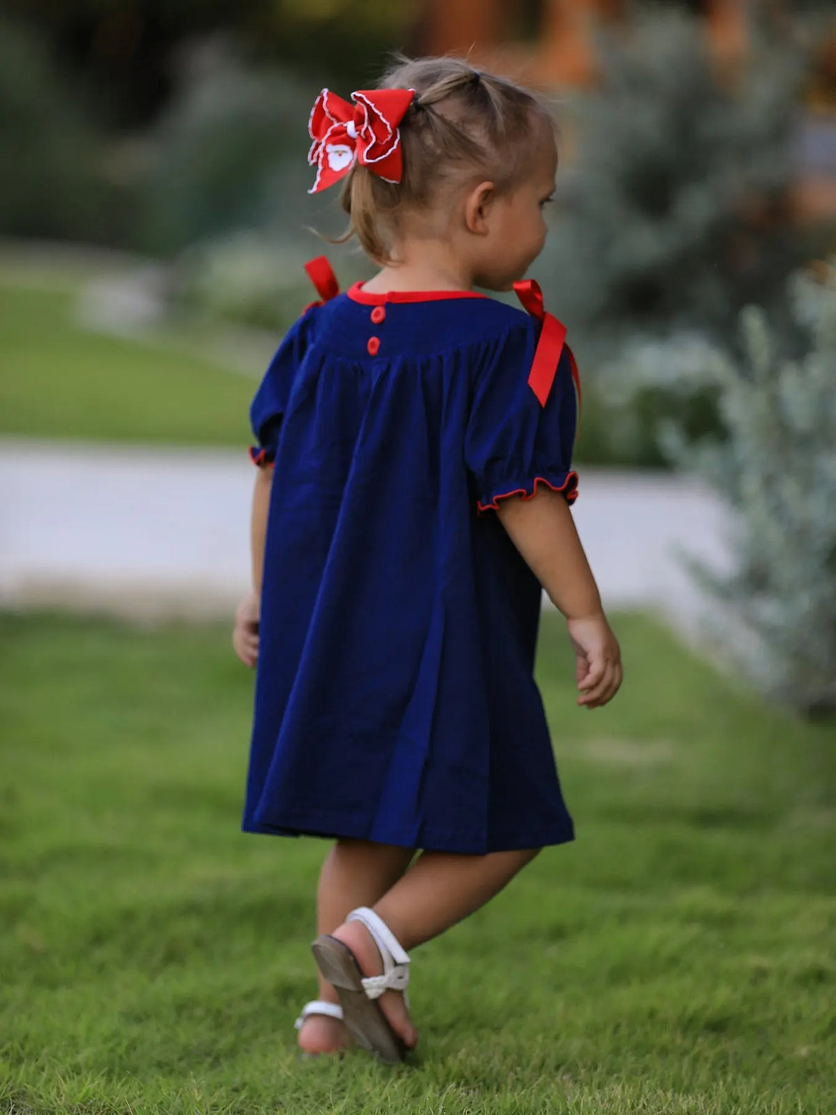 Christmas  Holiday Celebration Dress: Navy with Santa Sleigh Rylee Faith Designs