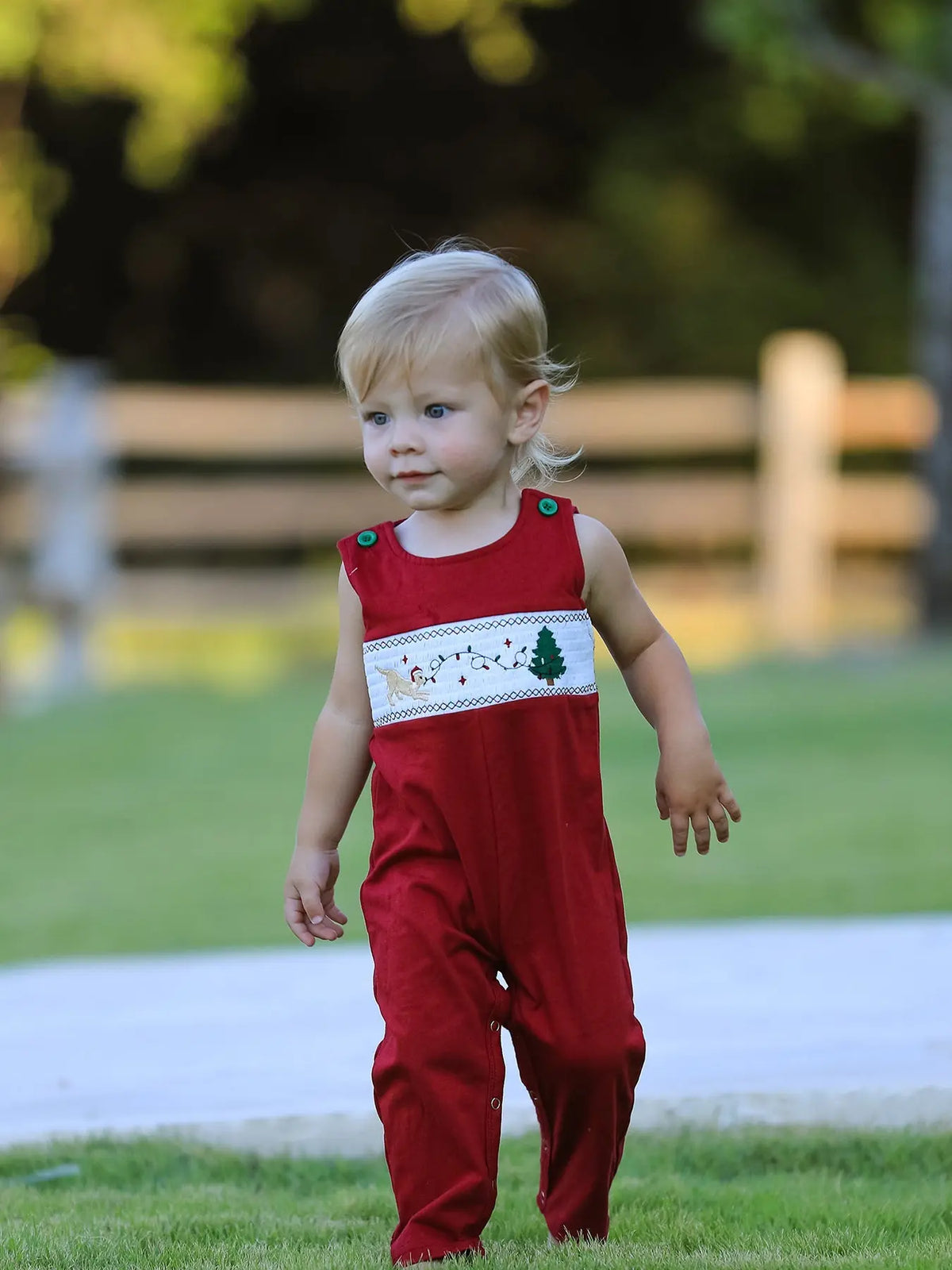 Christmas Tree Dog Smocking Embroidered Baby Boys Romper Rylee Faith Designs