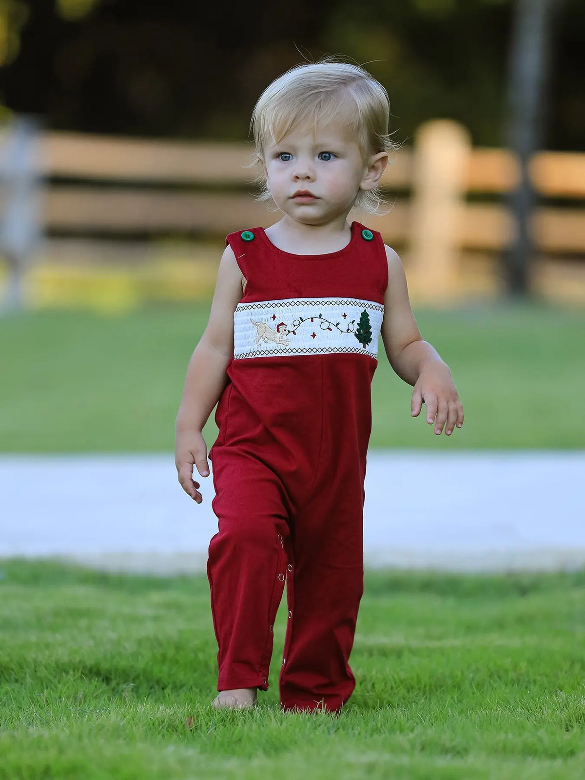 Christmas Tree Dog Smocking Embroidered Baby Boys Romper Rylee Faith Designs
