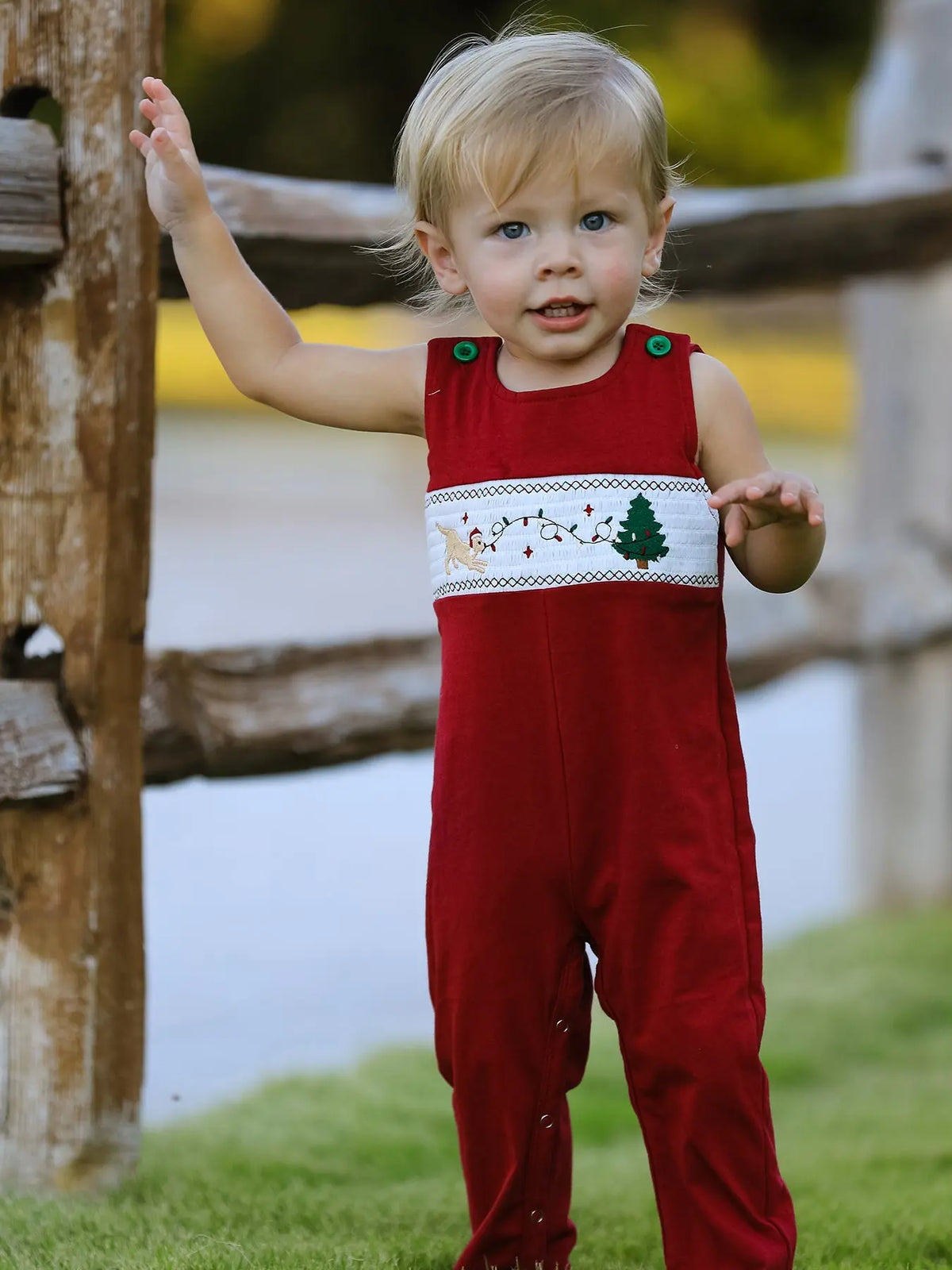 Christmas Tree Dog Smocking Embroidered Baby Boys Romper Rylee Faith Designs