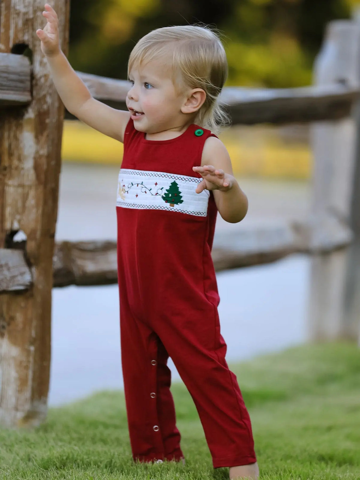 Christmas Tree Dog Smocking Embroidered Baby Boys Romper Rylee Faith Designs